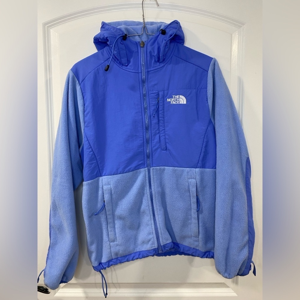 The North Face Women’s Blue Fleece Jacket Small Hooded Full Zip Two Tone